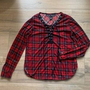 Polly & Esther Red and Black Plaid Lace-Up Shirt Size S